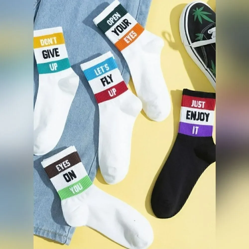 High Fashion Letter Printed Socks Women's 5 count